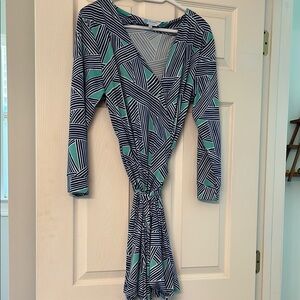 Escapada Striped Wrap Dress in Blue and Green